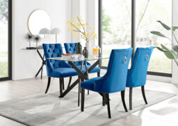 Leonardo Black Leg Glass Dining Table & 4 Belgravia Black Leg Chairs - thumbnail 2