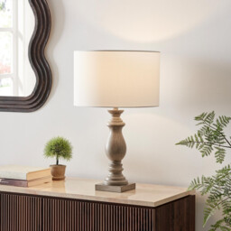 Maurice Grey Turned Wood Style Table Lamp - thumbnail 2
