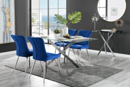 Leonardo Glass and Chrome Dining Table & 4 Nora Silver Leg Chairs - thumbnail 1