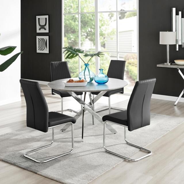 Novara Grey Concrete Effect Round Dining Table & 4 Lorenzo Chairs - image 1