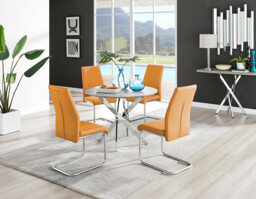 Novara Grey Concrete Effect Round Dining Table & 4 Lorenzo Chairs - thumbnail 3