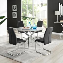 Novara Grey Concrete Effect Round Dining Table & 4 Lorenzo Chairs