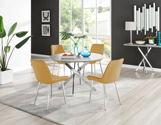Novara Grey Concrete Effect 120cm Round Dining Table & 4 Pesaro Silver Leg Chairs - image 1