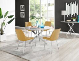 Novara Grey Concrete Effect 120cm Round Dining Table & 4 Pesaro Silver Leg Chairs - thumbnail 1