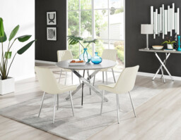 Novara Grey Concrete Effect 120cm Round Dining Table & 4 Pesaro Silver Leg Chairs - thumbnail 3