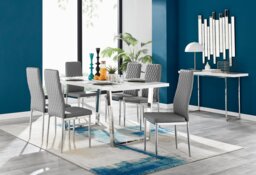 Kylo White High Gloss Dining Table & 6 Milan Chrome Leg Chairs - thumbnail 1