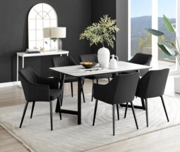 Carson White Marble Effect Dining Table & 6 Calla Black Leg Chairs