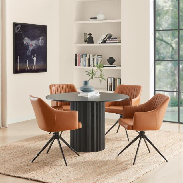 Penrose Black Round Dining Table & 4 Calla Faux Leather Swivel Chairs - image 1