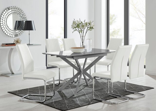 Lira 100cm Grey Metal Extending Dining Table & 6 Lorenzo Chairs - image 1