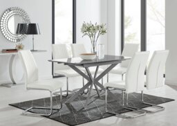 Lira 100cm Grey Metal Extending Dining Table & 6 Lorenzo Chairs - thumbnail 1