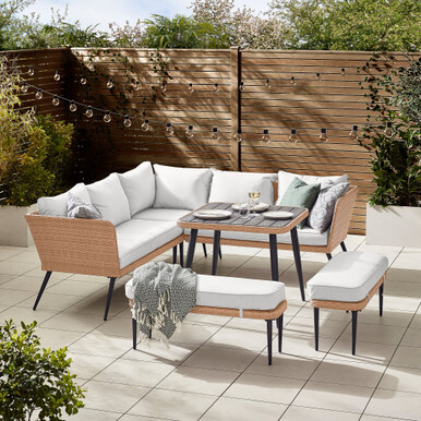 Seychelles Beige Rattan 9 Seat Corner Sofa Garden Dining Set - image 1