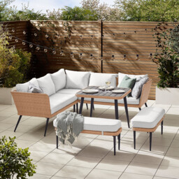 Seychelles Beige Rattan 9 Seat Corner Sofa Garden Dining Set - thumbnail 1