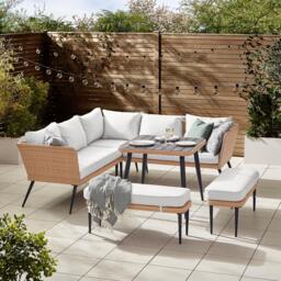 Furniturebox Seychelles Beige 9 Seat Corner Sofa Garden Dining Set, Rattan in Beige/Cream/Black - Size: 200x70x70 cm - thumbnail 1