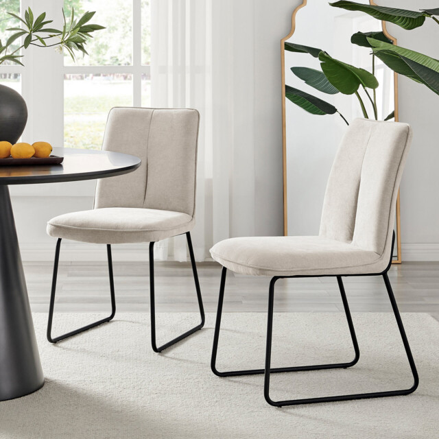 2x Halle Cream Fabric Dining Chairs Black Legs - image 1