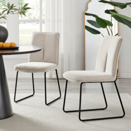 2x Halle Cream Fabric Dining Chairs Black Legs