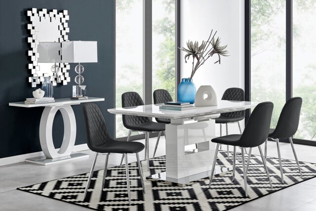 Arezzo Large Extending Dining Table and 6 Corona Silver Leg Chairs - image 1