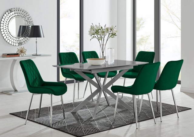Lira 100cm Grey Metal Extending Dining Table & 6 Pesaro Silver Leg Chairs - image 1