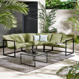 Hydra Black Metal & Green 5 Seat Garden Corner Sofa Set - thumbnail 1