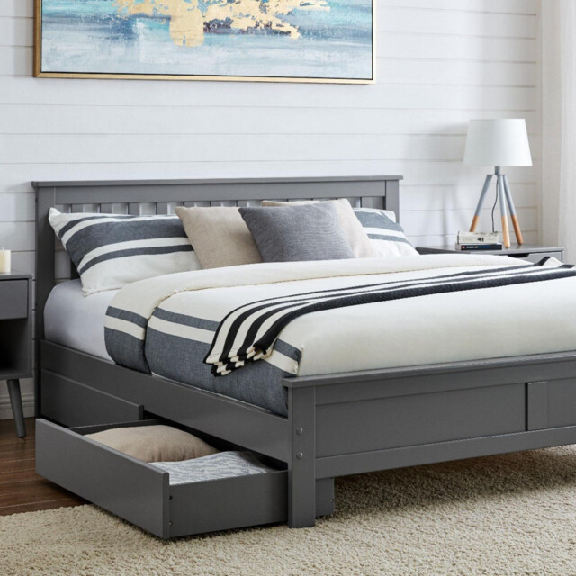 Azure Grey Solid Pine King Bed Frame + 2 Drawers - image 1