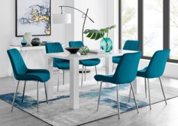Pivero 6 White Dining Table and 6 Pesaro Silver Leg Chairs - thumbnail 1