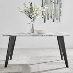 Andria Rectangular White Marble Effect Black Leg 6 Seater Dining Table