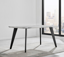 Andria Rectangular White Marble Effect Black Leg 6 Seater Dining Table - thumbnail 4