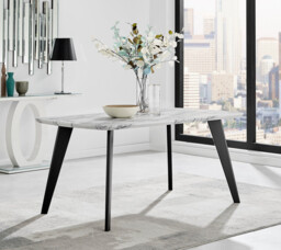Andria Rectangular White Marble Effect Black Leg 6 Seater Dining Table - thumbnail 2