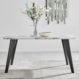 Andria Rectangular White Marble Effect Black Leg 6 Seater Dining Table - thumbnail 1