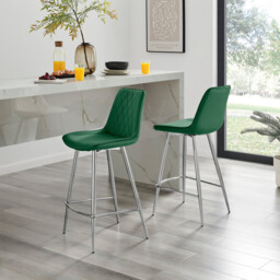 2x Pesaro Green Velvet Counter Stools Silver Legs - thumbnail 1