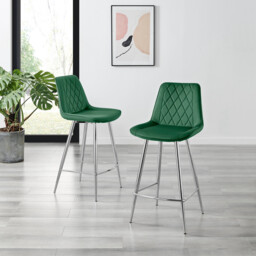 2x Pesaro Green Velvet Counter Stools Silver Legs - thumbnail 2