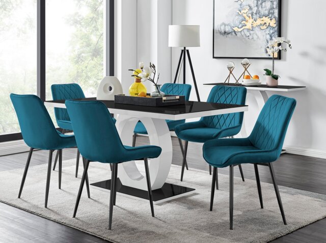 Giovani 6 Black Dining Table & 6 Pesaro Black Leg Chairs - image 1