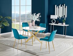 Novara White Gloss Gold Leg 120cm Round Dining Table & 4 Pesaro Gold Leg Chairs - thumbnail 1