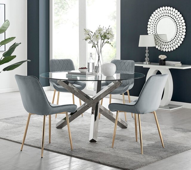 Vogue Round Dining Table and 4 Pesaro Gold Leg Chairs - image 1