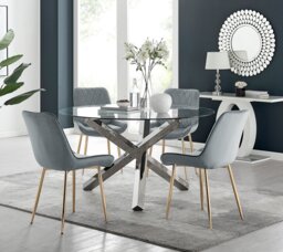 Vogue Round Dining Table and 4 Pesaro Gold Leg Chairs - thumbnail 1