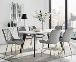 Andria Black Leg Marble Effect Dining Table and 6 Pesaro Gold Leg Chairs - thumbnail 1