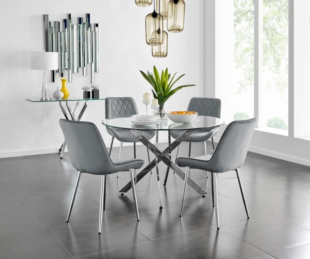 Novara 120cm Round Dining Table and 4 Pesaro Silver Leg Chairs - image 1