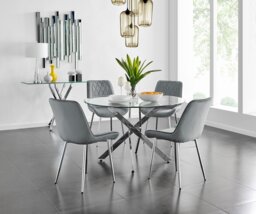 Novara 120cm Round Dining Table and 4 Pesaro Silver Leg Chairs