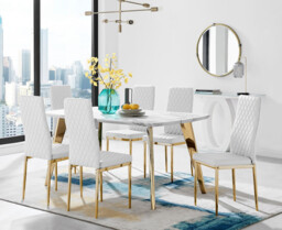 Andria Gold Leg Marble Effect Dining Table and 6 Gold Leg Milan Chairs - thumbnail 4
