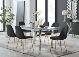 Enna White Glass Extending Dining Table and 6 Corona Gold Leg Chairs - thumbnail 2