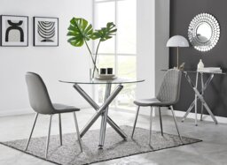 Selina Round Glass Chrome Leg Dining Table and 2 Corona Silver Leg Chairs - thumbnail 1