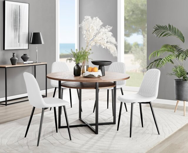 Adley Brown Wood Storage Dining Table & 4 Corona Black Leg Chairs - image 1