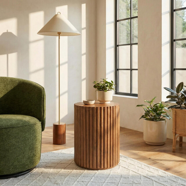 Hood Round Walnut Wood Side Table - image 1