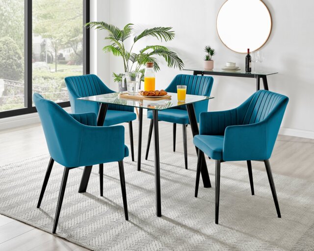 Seattle Glass and Black Leg Square Dining Table & 4 Calla Black Leg Chairs - image 1