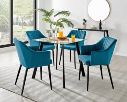 Seattle Glass and Black Leg Square Dining Table & 4 Calla Black Leg Chairs - thumbnail 1