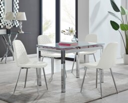 Enna White Glass Extending Dining Table and 4 Corona Silver Leg Chairs - thumbnail 1