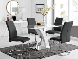 Atlanta White High Gloss And Chrome Metal Rectangle Dining Table And 4 Lorenzo Dining Chairs Set - thumbnail 1