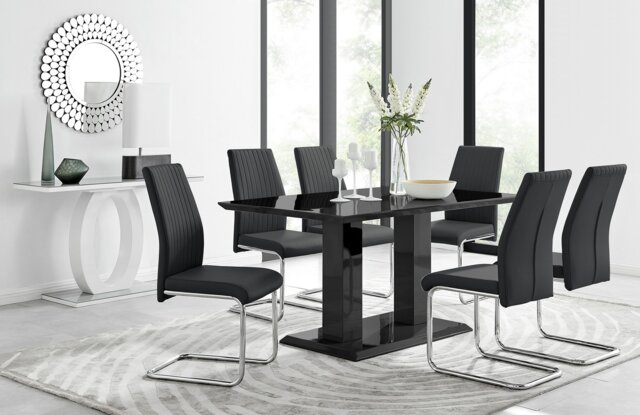 Imperia Black High Gloss Dining Table And 6 Modern Lorenzo Dining Chairs Set - image 1