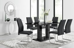 Imperia Black High Gloss Dining Table And 6 Modern Lorenzo Dining Chairs Set - thumbnail 1
