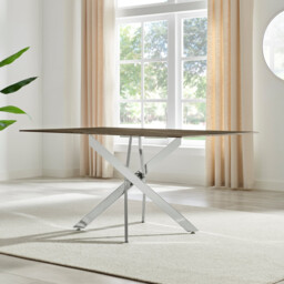 Leonardo Rectangle Brown/Grey Marble Glass & Silver Metal 6 Seat Dining Table - thumbnail 3