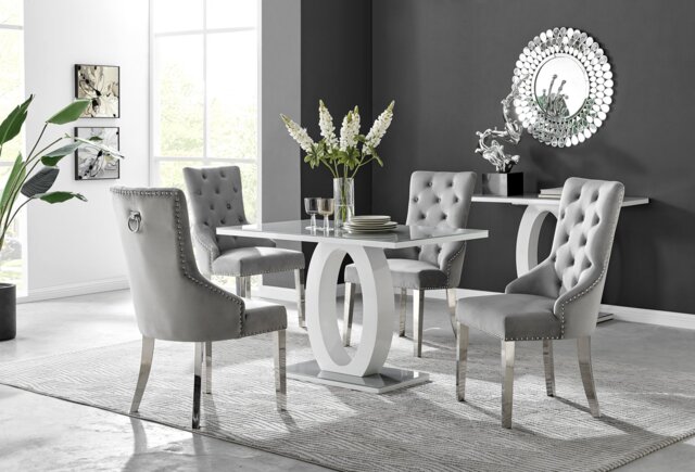 Giovani 4 Grey Dining Table & 4 Velvet Belgravia Chairs - image 1
